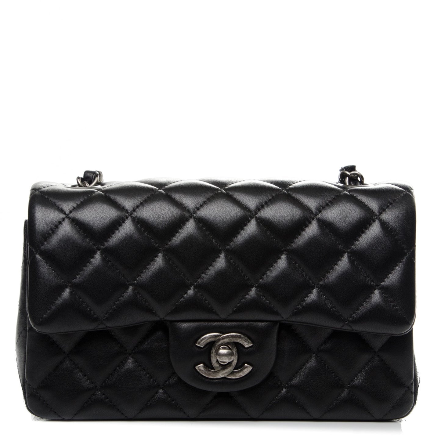 Lambskin Quilted Mini Rectangular Flap Black