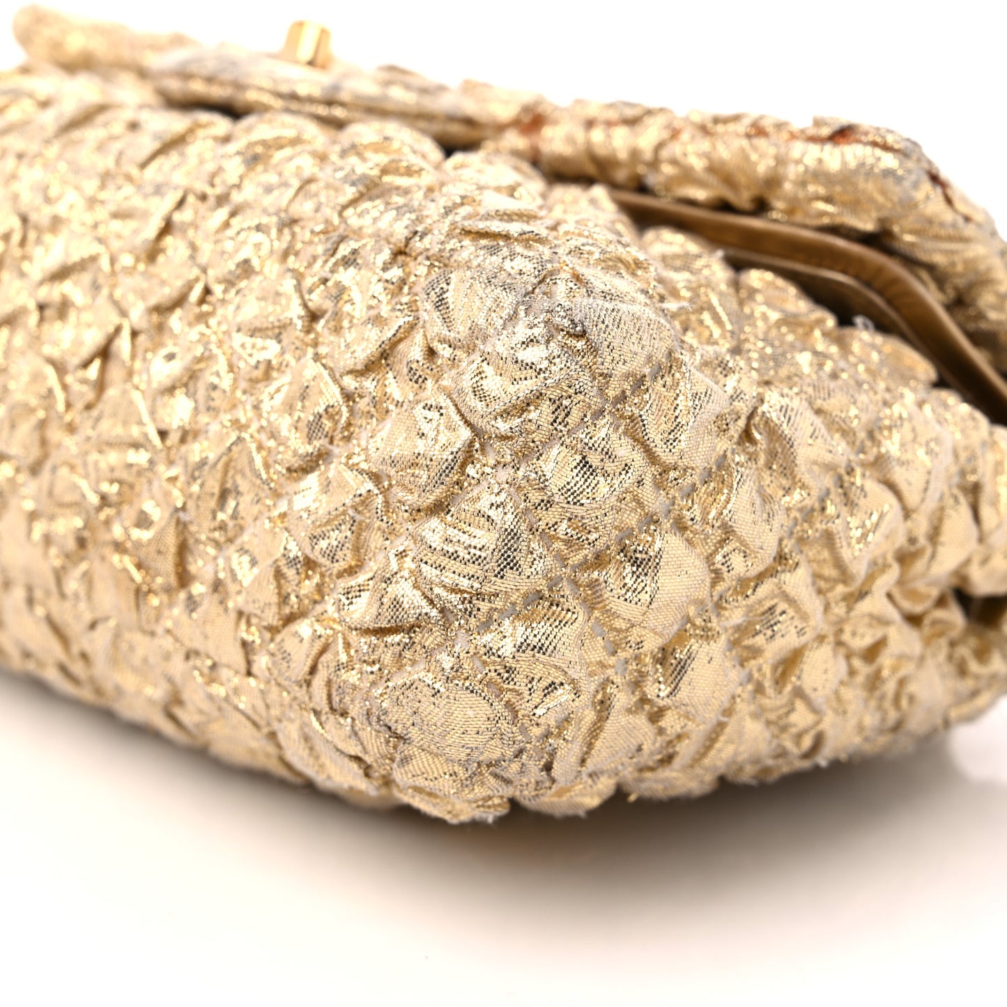 Metallic Lame Quilted Small Double Flap Gold