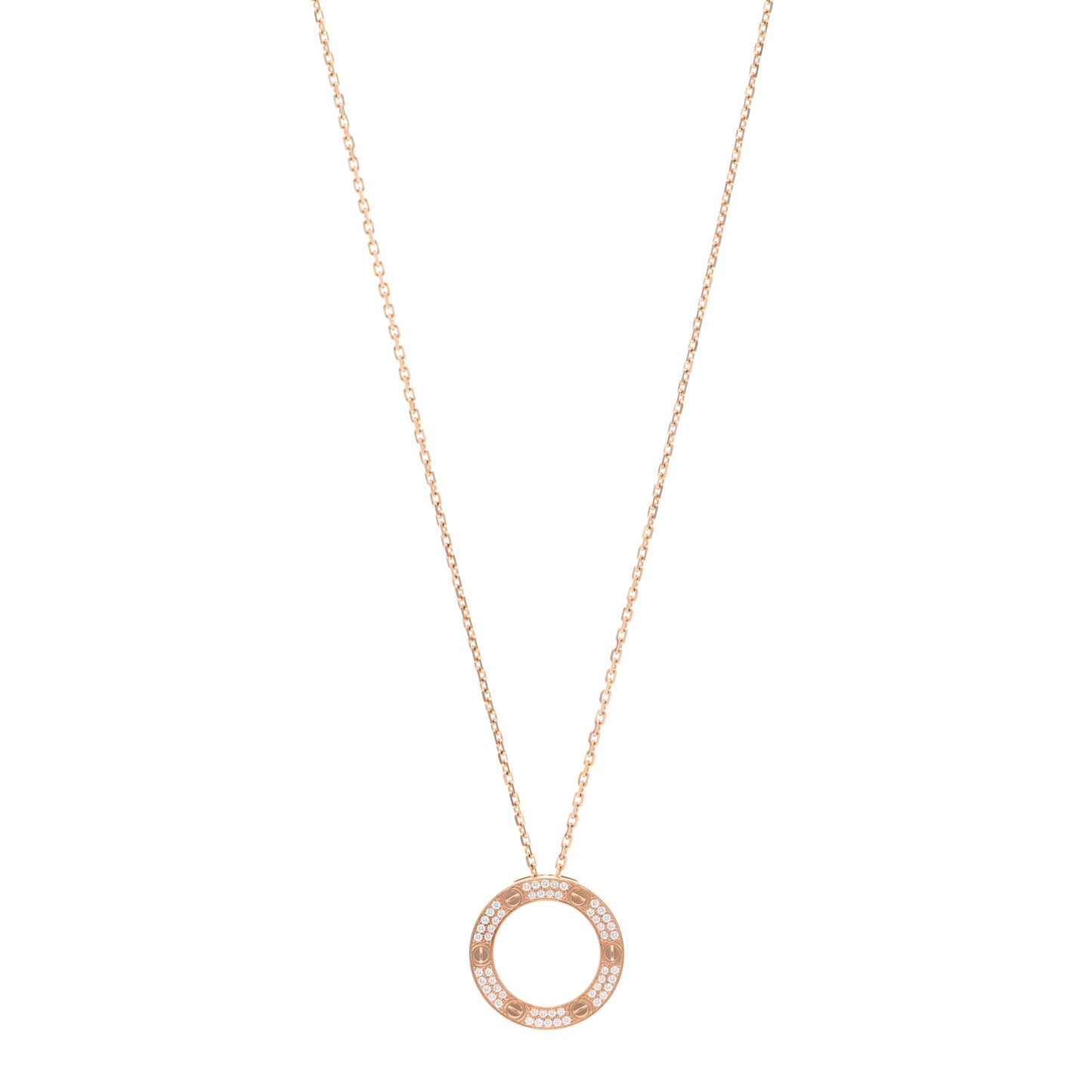 18K Pink Gold Diamond LOVE Paved Necklace