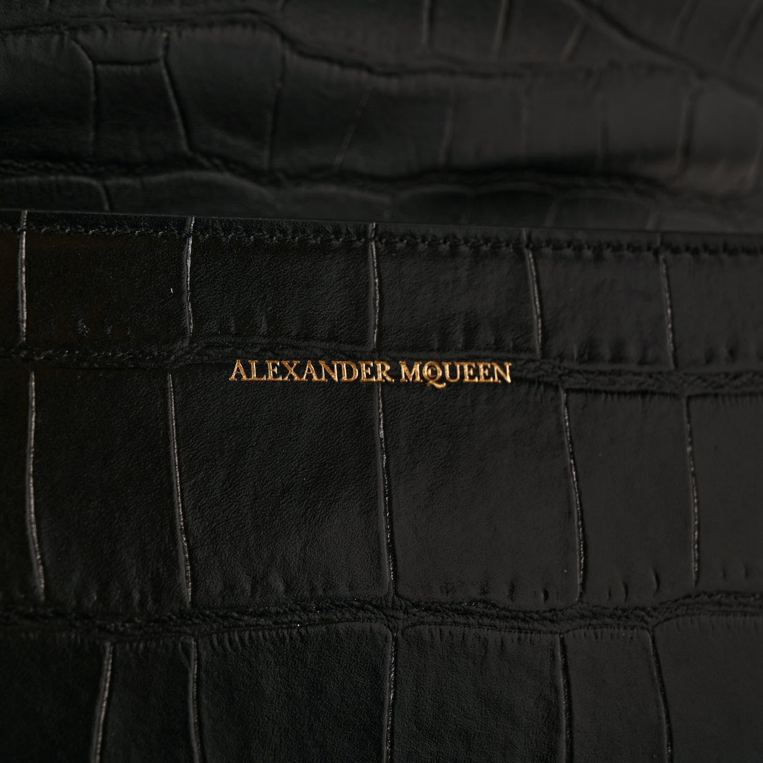Alexander McQueen Shiny Crocodile Embossed Jeweled Satchel Black 6 of 10