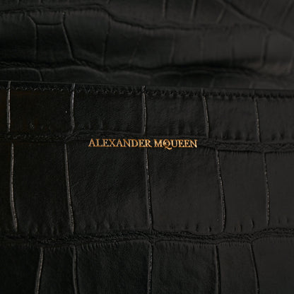 Alexander McQueen Shiny Crocodile Embossed Jeweled Satchel Black 6 of 10