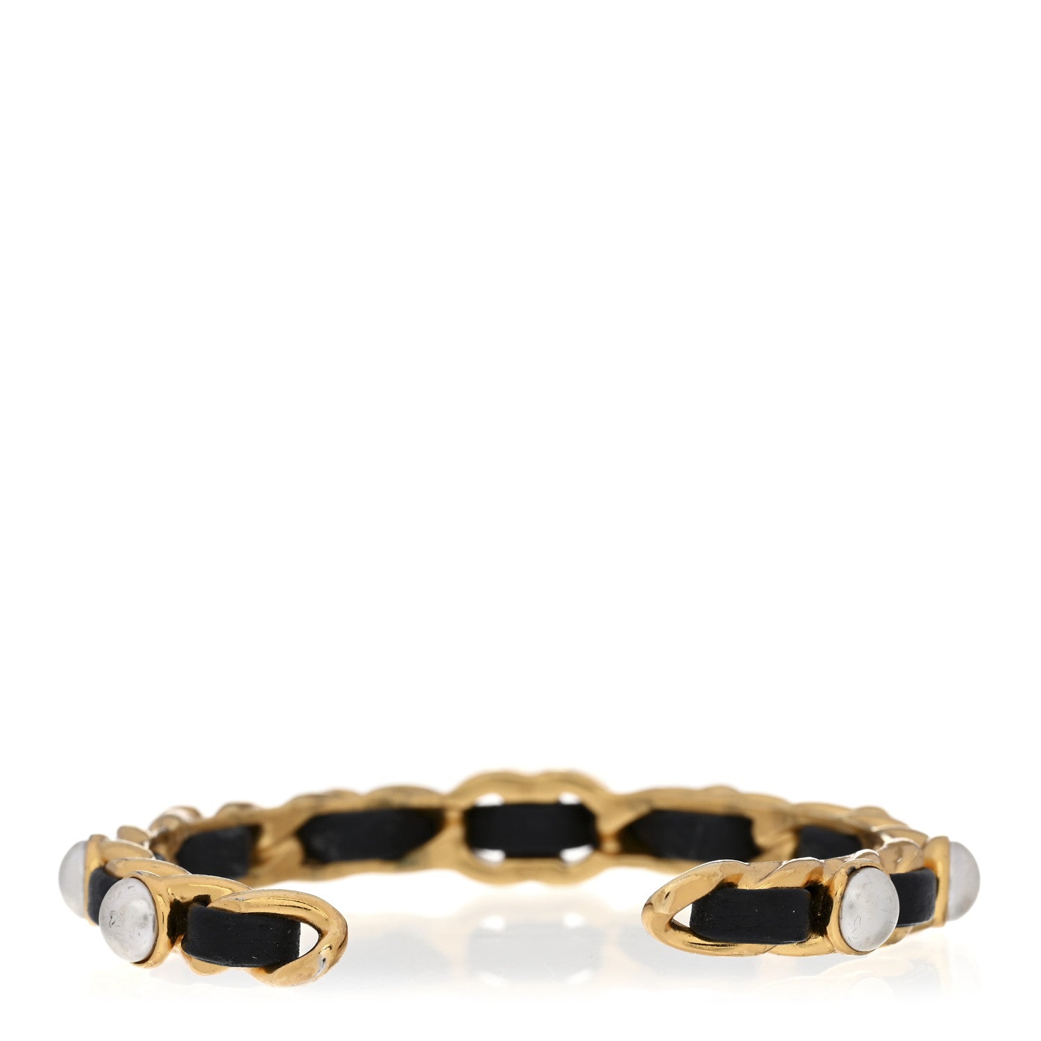 Chanel Lambskin Pearl CC Cuff Bracelet M Black Gold 2 of 3