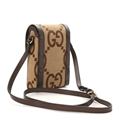 Gucci Monogram Jumbo GG Textured Dollar Calfskin Mini Horsebit 1955 Crossbody Bag Camel Ebony New Acero 3 of 10
