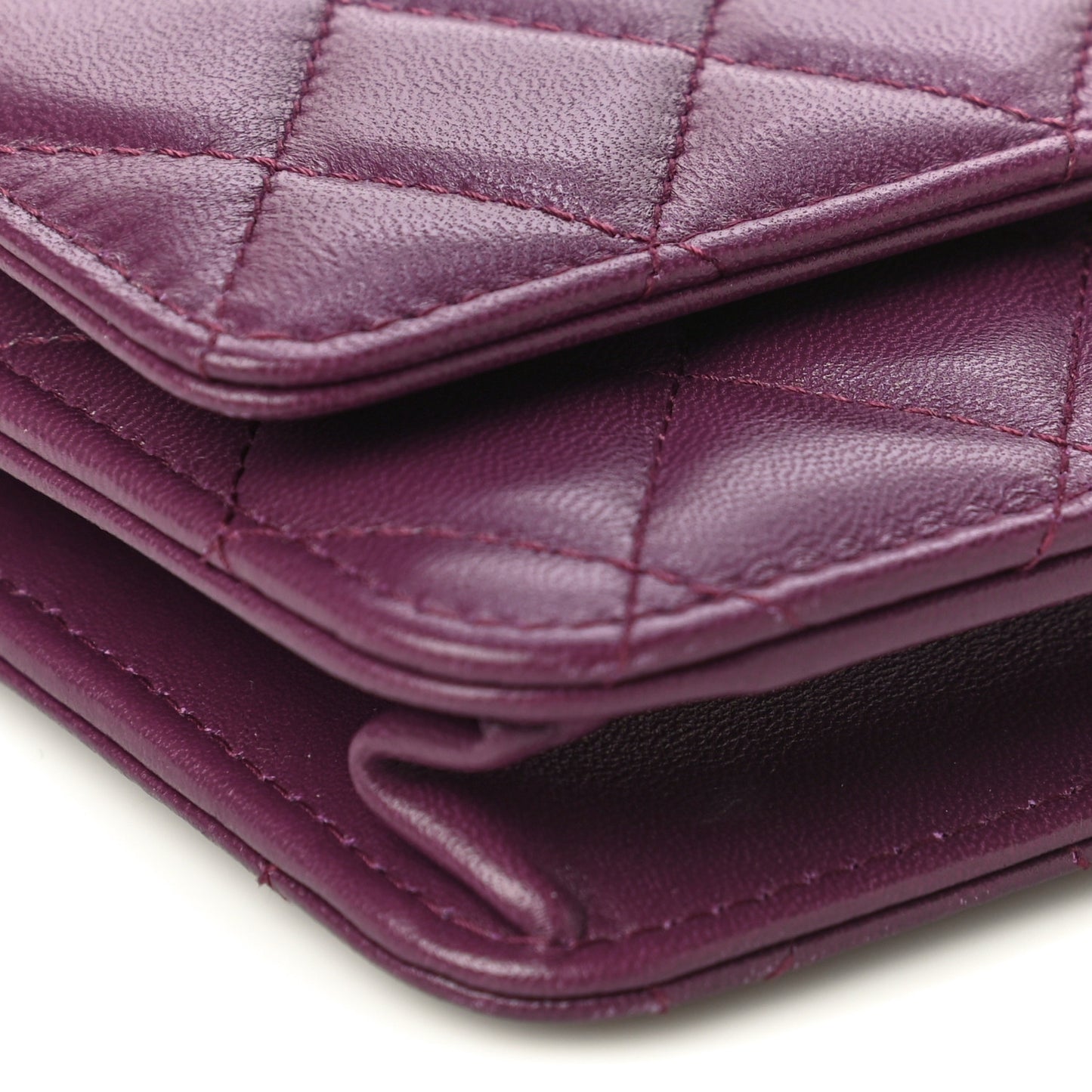 Lambskin Quilted Trendy CC Wallet On Chain WOC Purple