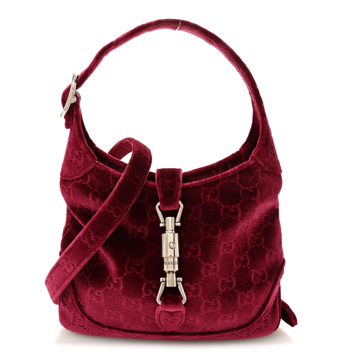 Gucci New Velvet Ashmir GG Monogram Small Jackie 1961 Hobo Red 1 of 10