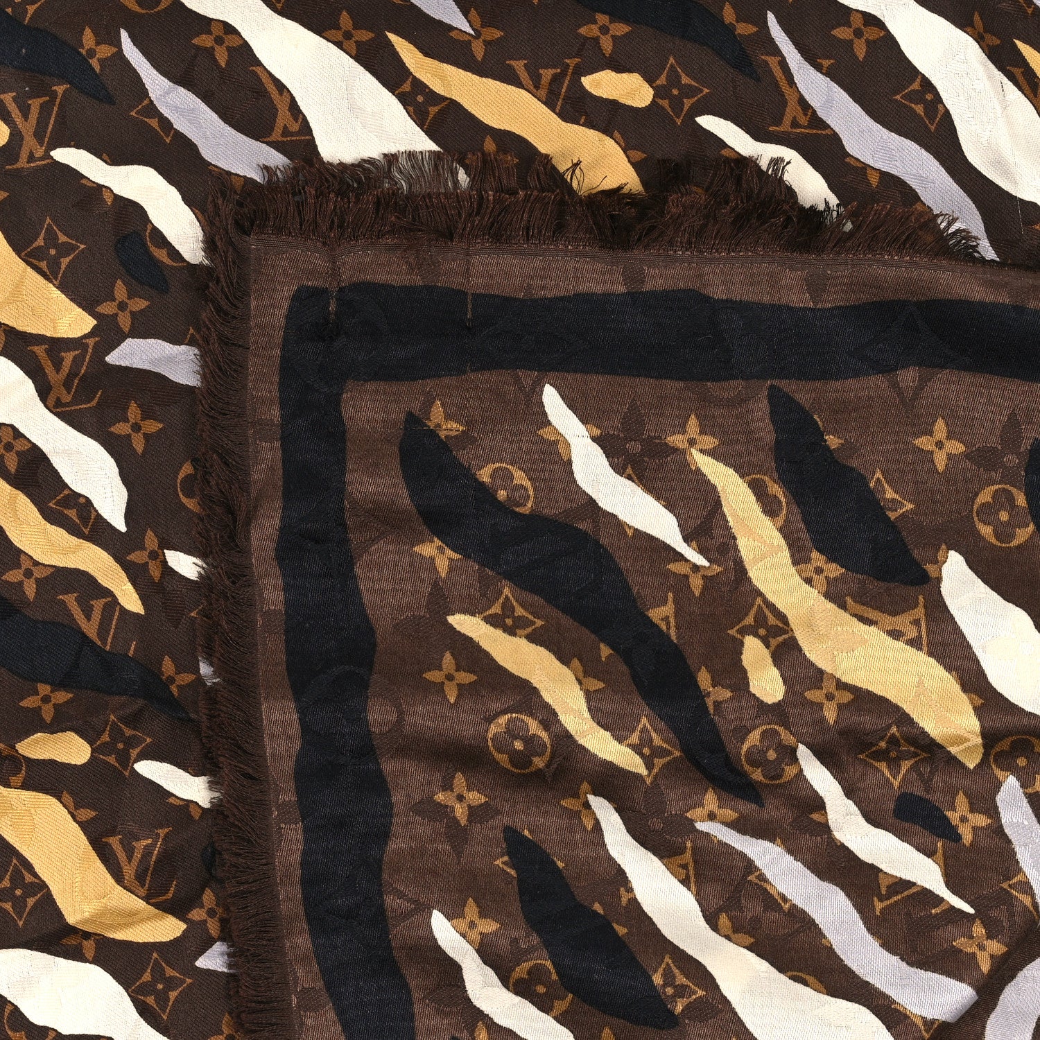 Louis Vuitton X LOL Silk Wool Monogram Square Scarf Brown 3 of 3