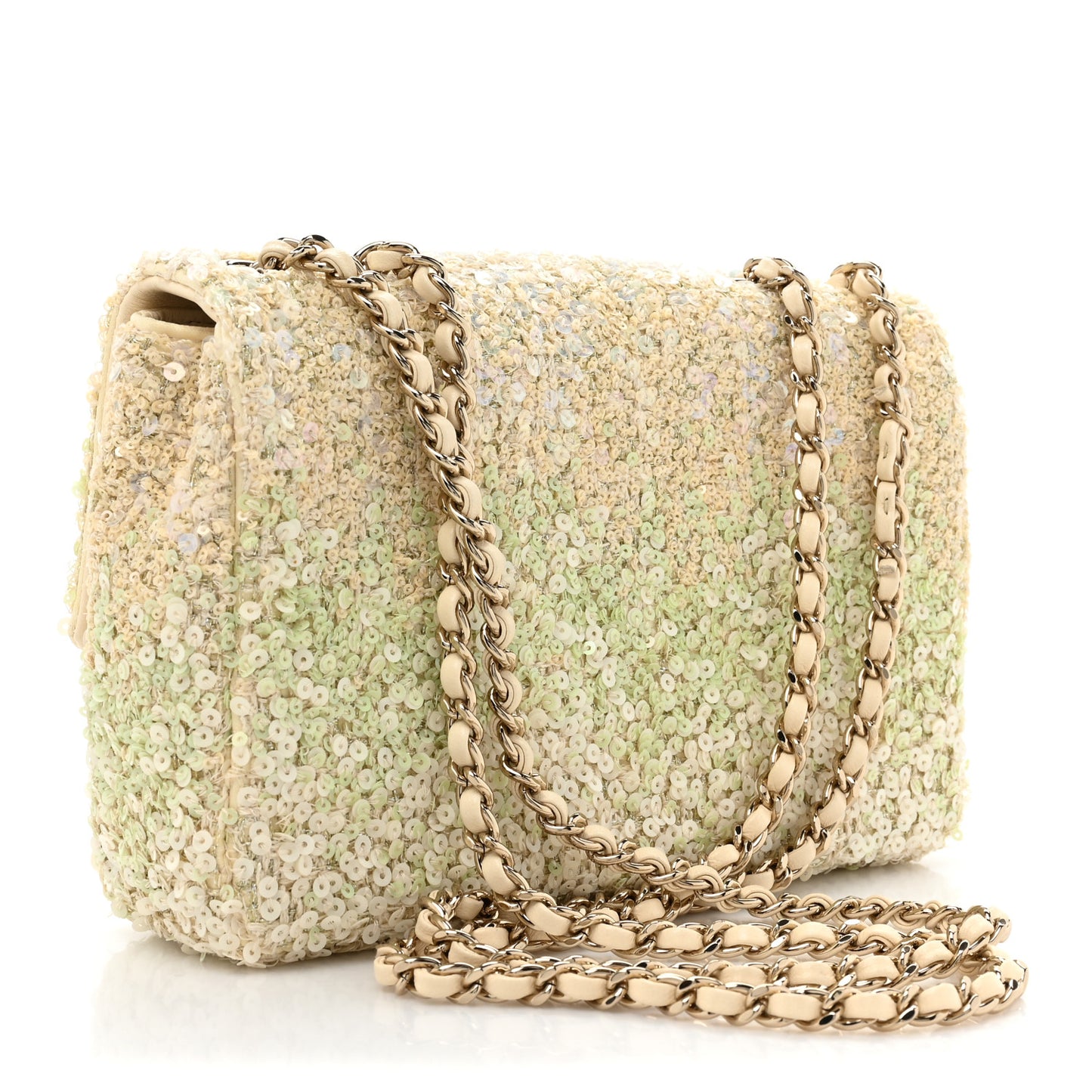 Shaded Sequin Mini Flap Light Green White Ecru
