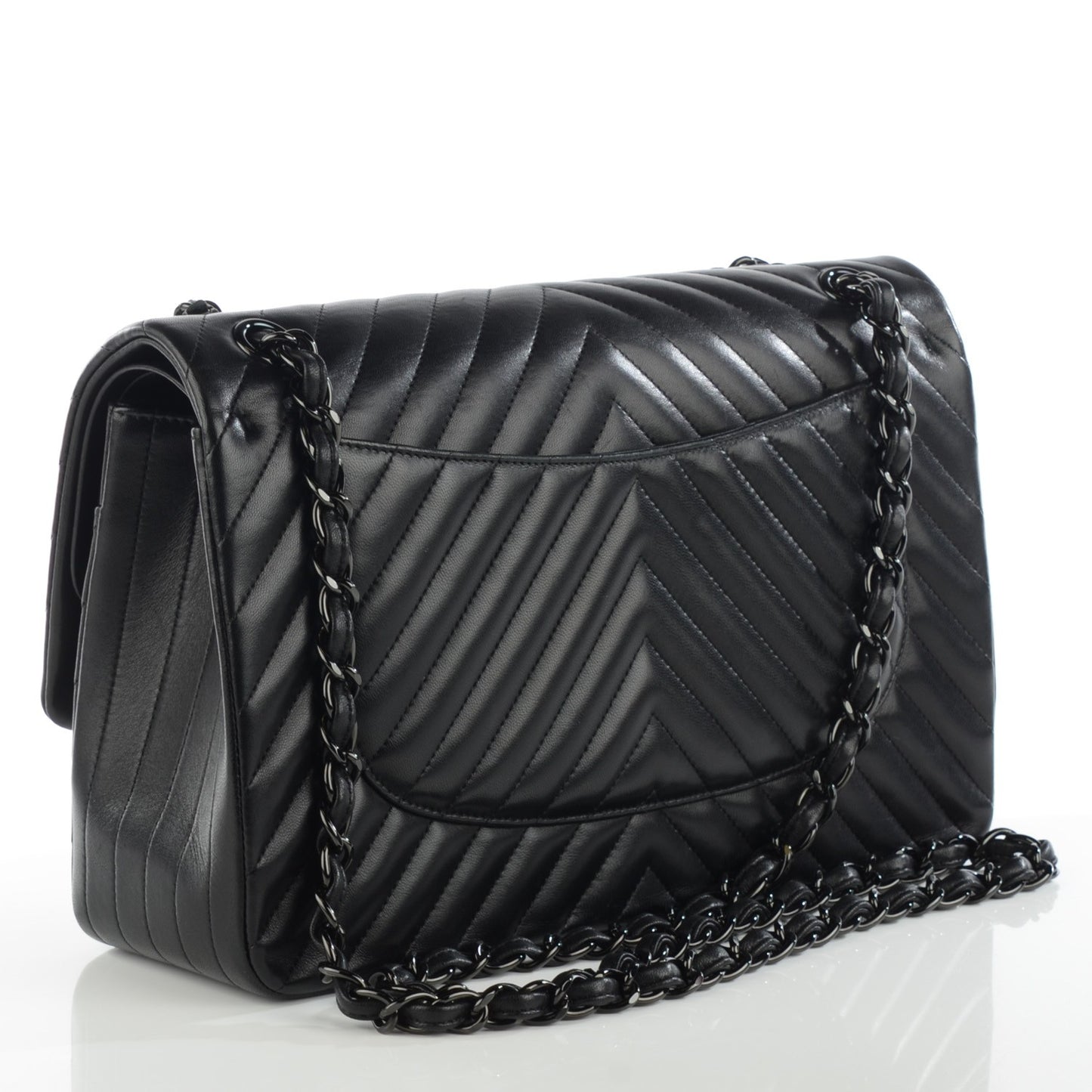 Lambskin Chevron Quilted Jumbo Double Flap So Black