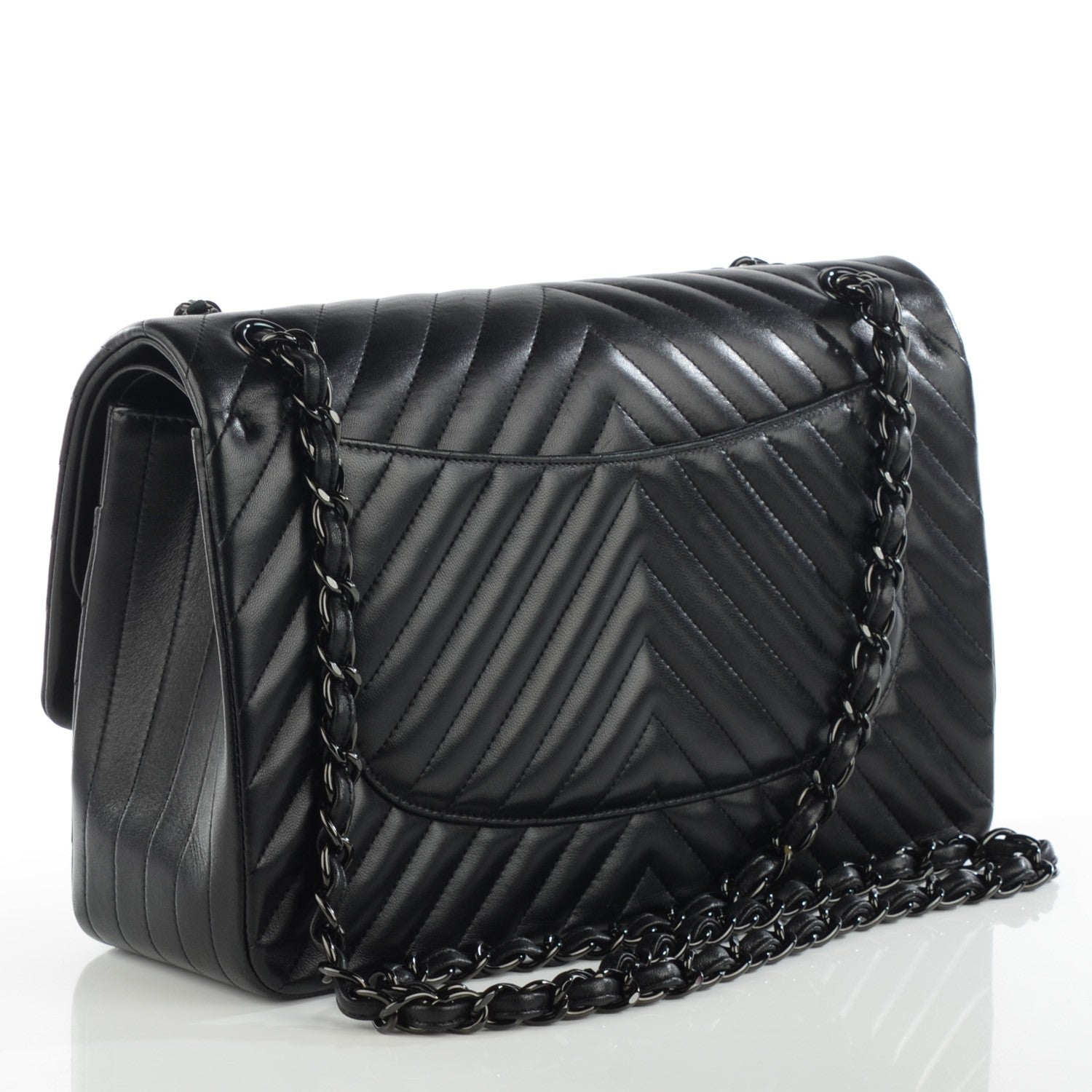 Chanel Lambskin Chevron Quilted Jumbo Double Flap So Black 3 of 9