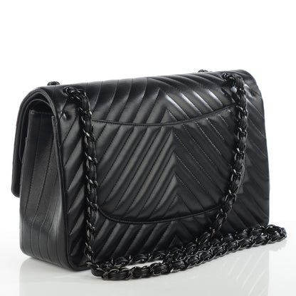 Chanel Lambskin Chevron Quilted Jumbo Double Flap So Black 3 of 9