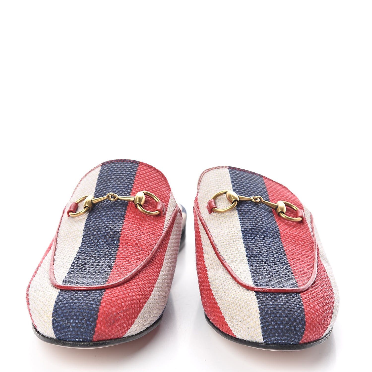 Gucci Canvas Sylvie Stripe Womens Princetown Slippers 37 Mystic White Hibiscus Red Maritime 2 of 8