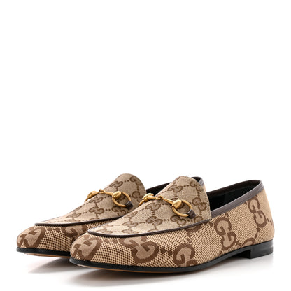 Gucci Monogram Jumbo GG Malaga Kid Horsebit Womens Jordaan Loafers 38 Camel Ebony New Acero Beige 3 of 10