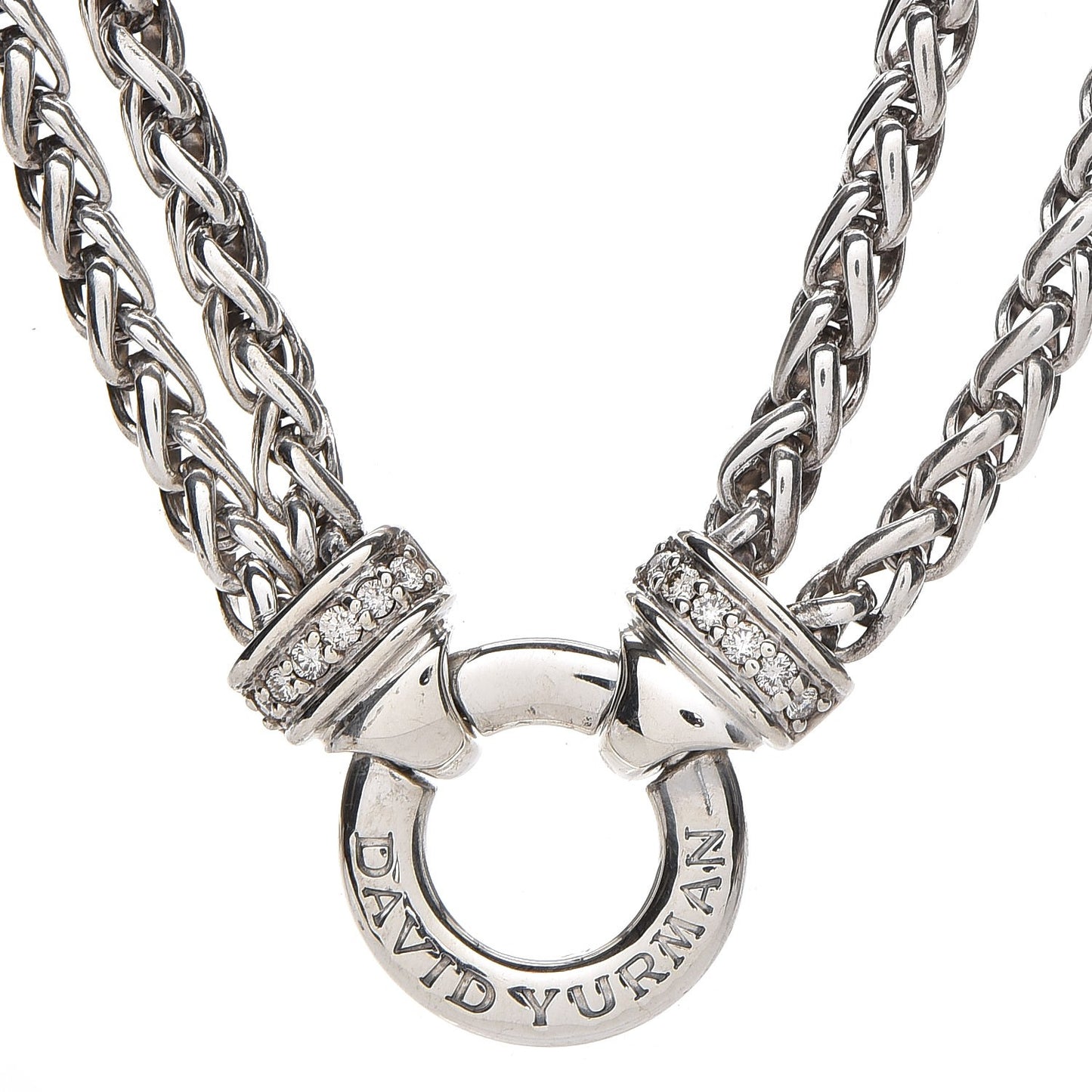 Sterling Silver Diamond 18mm Double Wheat Chain Necklace