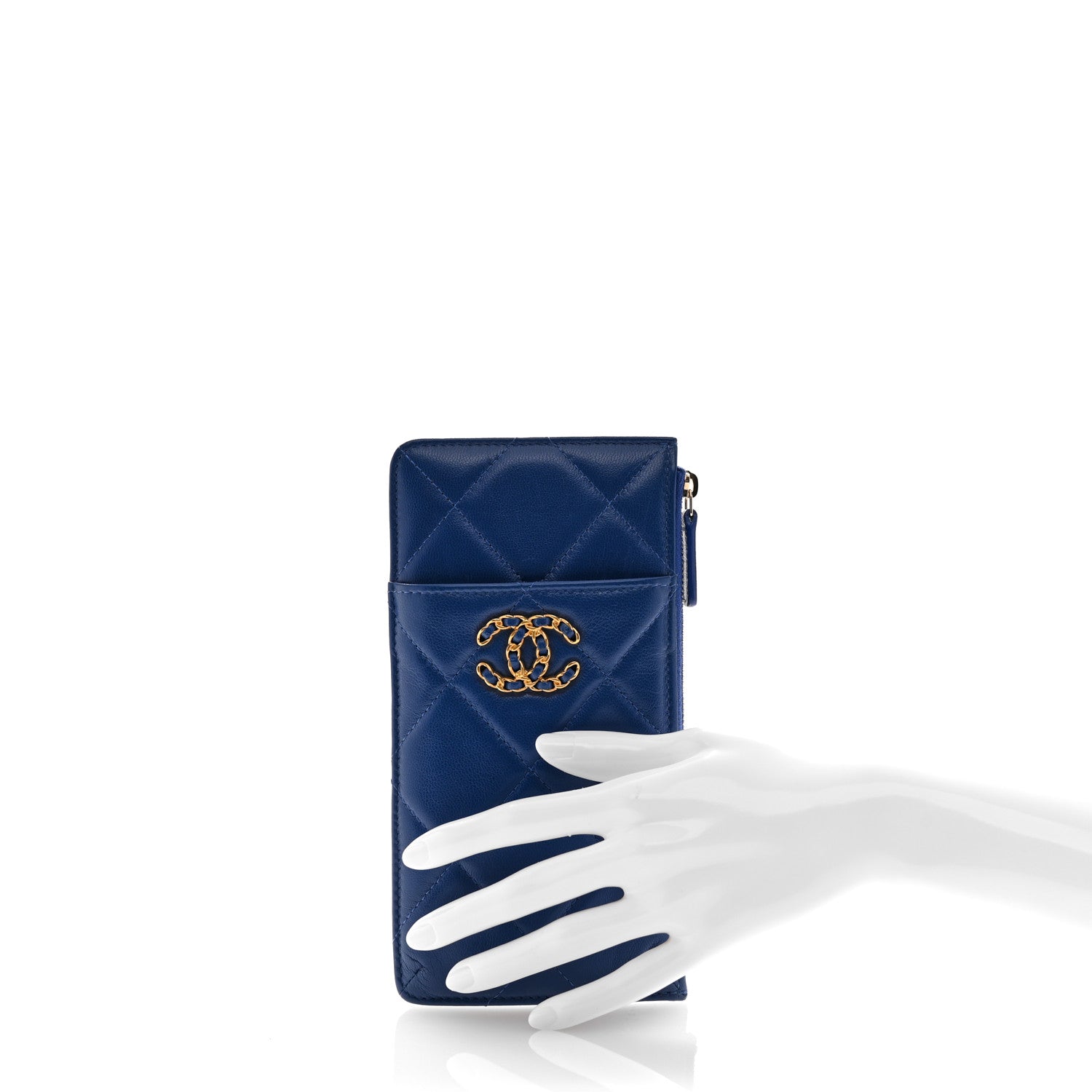 Chanel Shiny Goatskin Quilted Chanel 19 Flat Wallet Pouch Blue 2 of 7