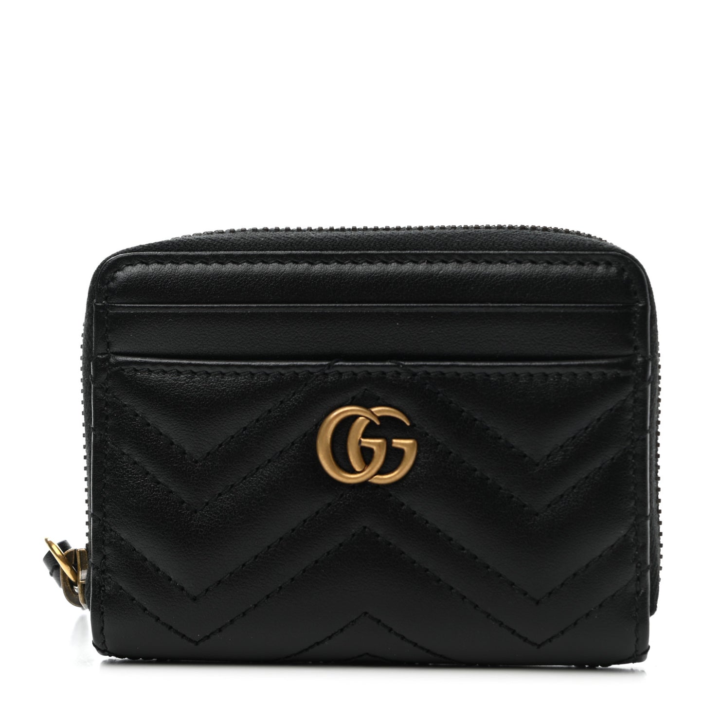 Calfskin Matelasse GG Marmont Zip Around Card Case Black