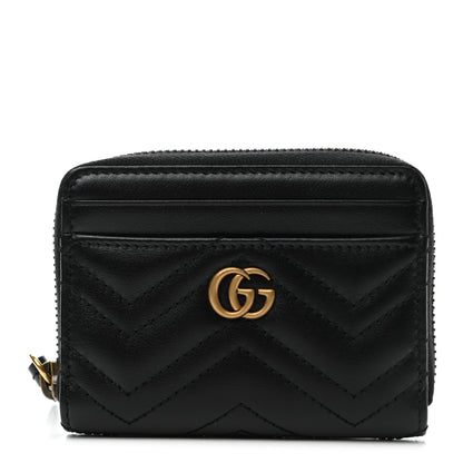 Gucci Calfskin Matelasse GG Marmont Zip Around Card Case Black 1 of 9