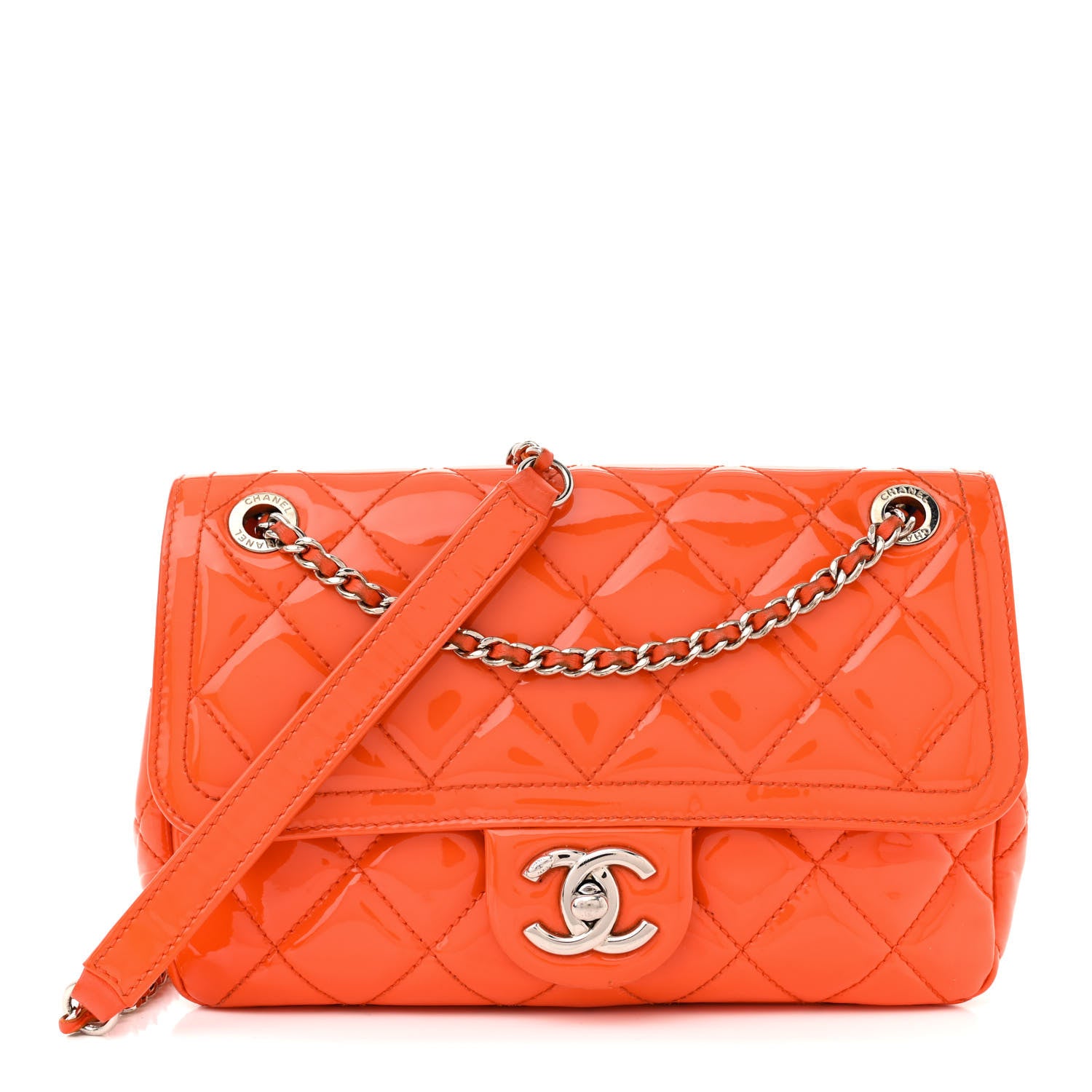 Chanel Patent Quilted Small Coco Shine Flap Orange 1 of 14
