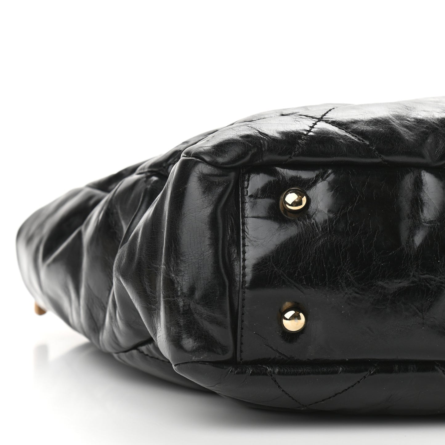 Glazed Calfskin Lambskin Portobello Tote Black Beige