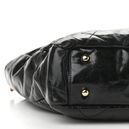 Chanel Glazed Calfskin Lambskin Portobello Tote Black Beige 6 of 14