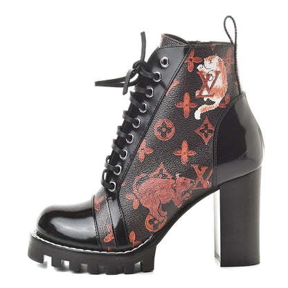 Louis Vuitton Patent Calfskin Catogram Star Trail Ankle Boots 37 Black Marron 1 of 7