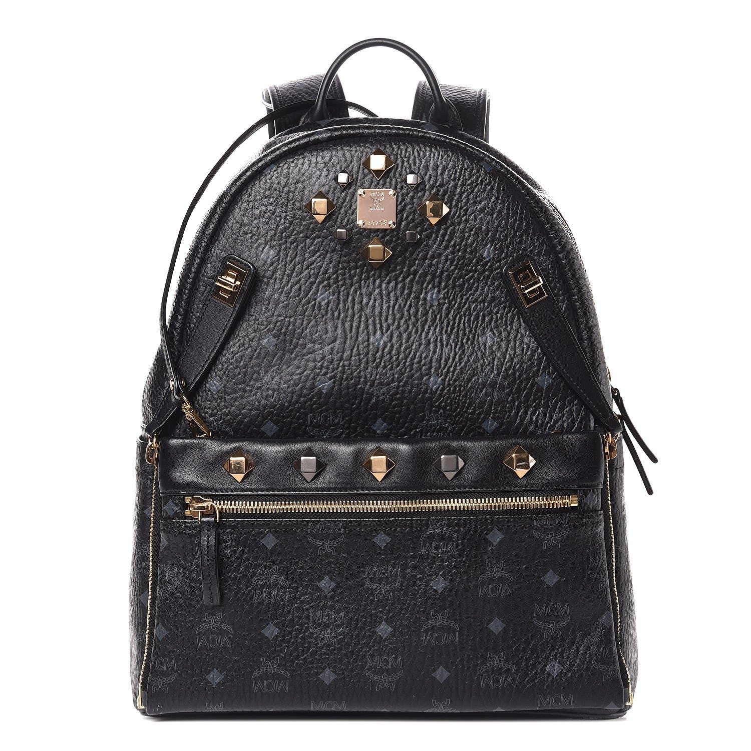 MCM Visetos Medium Studded Dual Stark Backpack Black 1 of 12