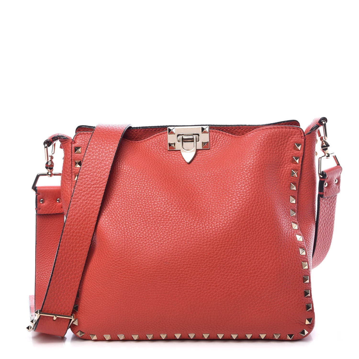 Valentino Garavani Pebbled Calfskin Small Rockstud Flip-Lock Messenger Bag Deep Coral 1 of 11