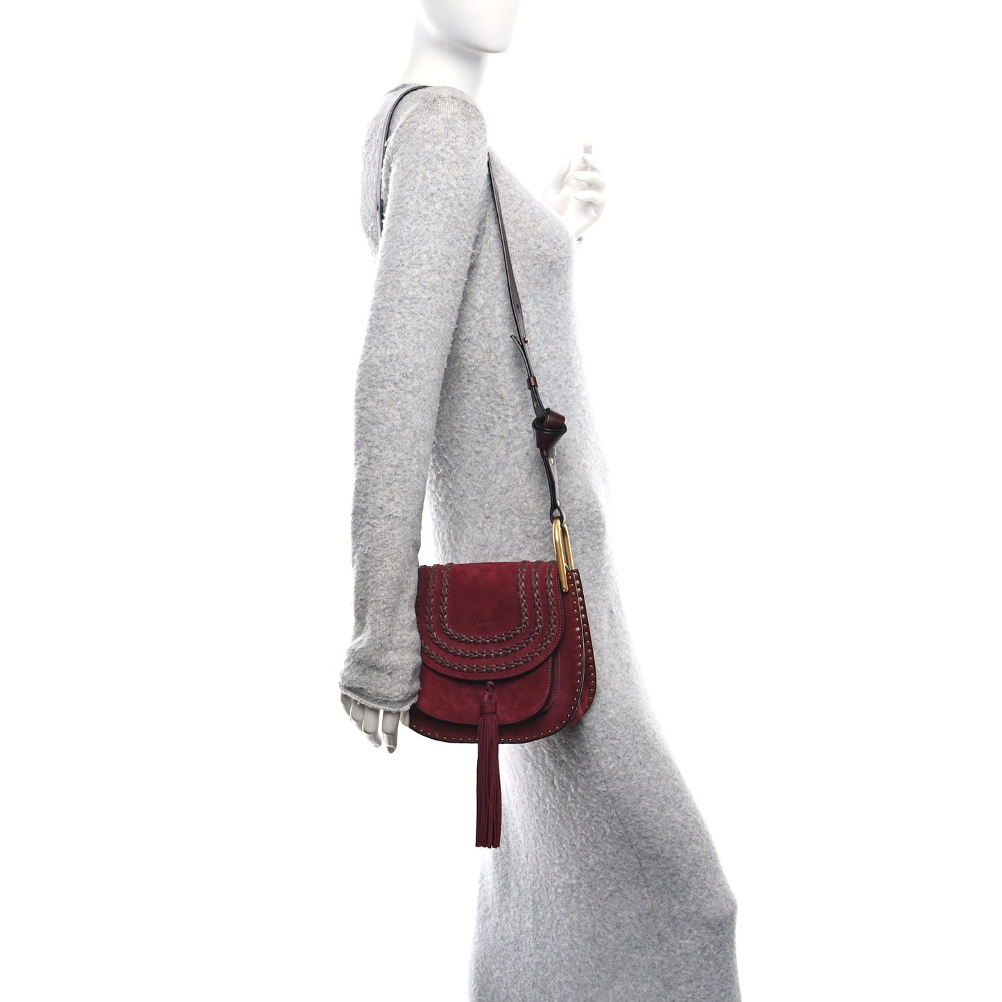 Suede Calfskin Braided Small Hudson Shoulder Bag Sienna Red