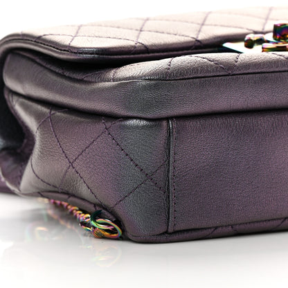 Chanel Iridescent Goatskin Quilted Small Double Carry Waist Chain Flap Purple 9 of 13