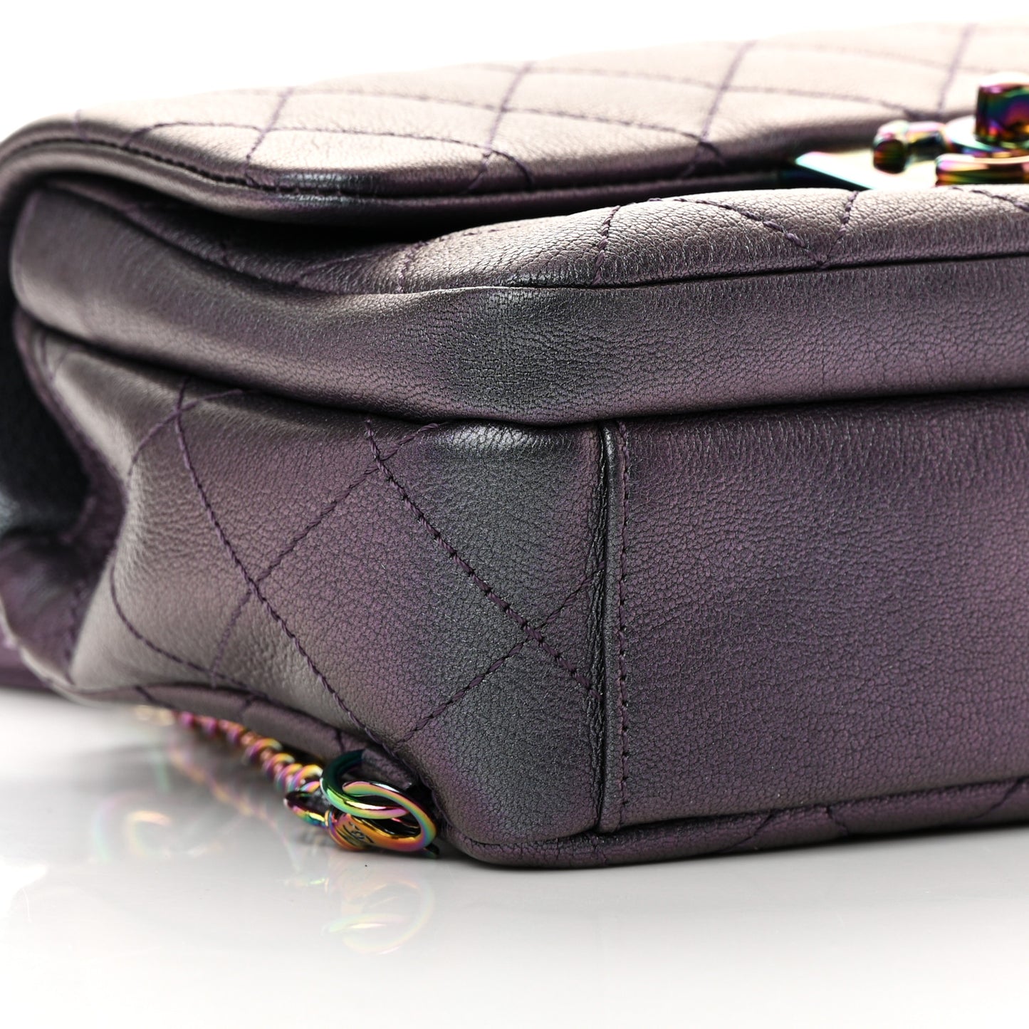 Iridescent Goatskin Quilted Small Double Carry Waist Chain Flap Purple