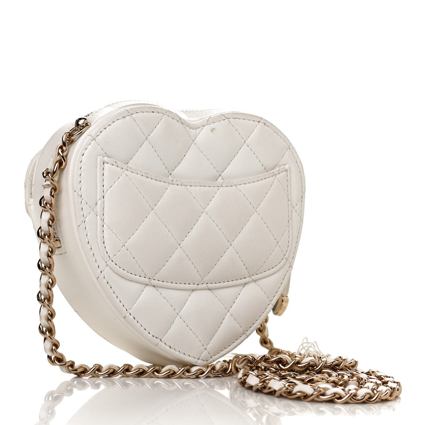 Lambskin Quilted CC In Love Heart Clutch With Chain White
