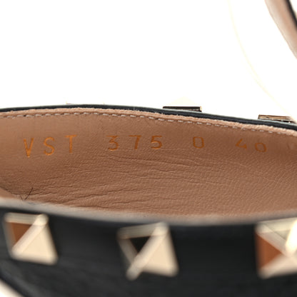Valentino Garavani Pebbled Calfskin Rockstud Ankle Strap Low Heel Pumps 40 Black 5 of 6