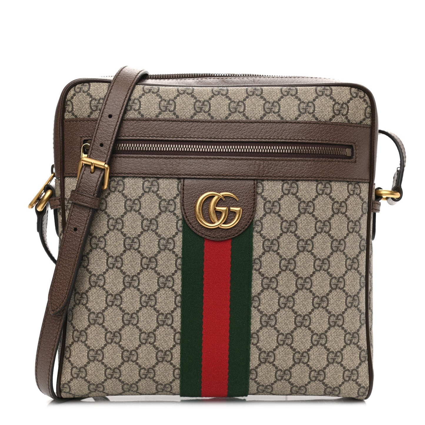 GG Supreme Monogram Web Medium Ophidia Messenger Bag Brown