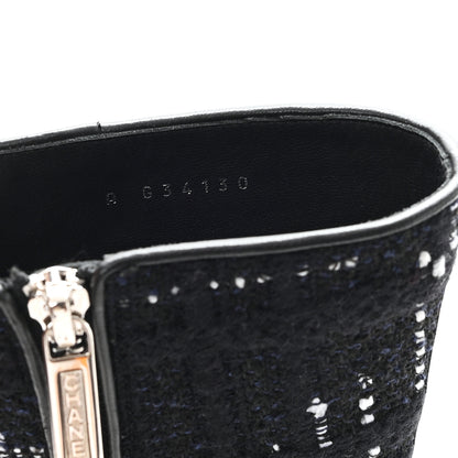 Chanel Tweed Calfskin Patent Cap Toe CC High Boots 39 Black Navy White 9 of 11