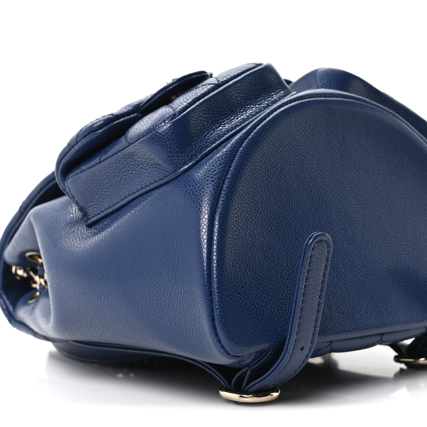 Shiny Caviar Quilted Medium Duma Pockets Drawstring Backpack Dark Blue
