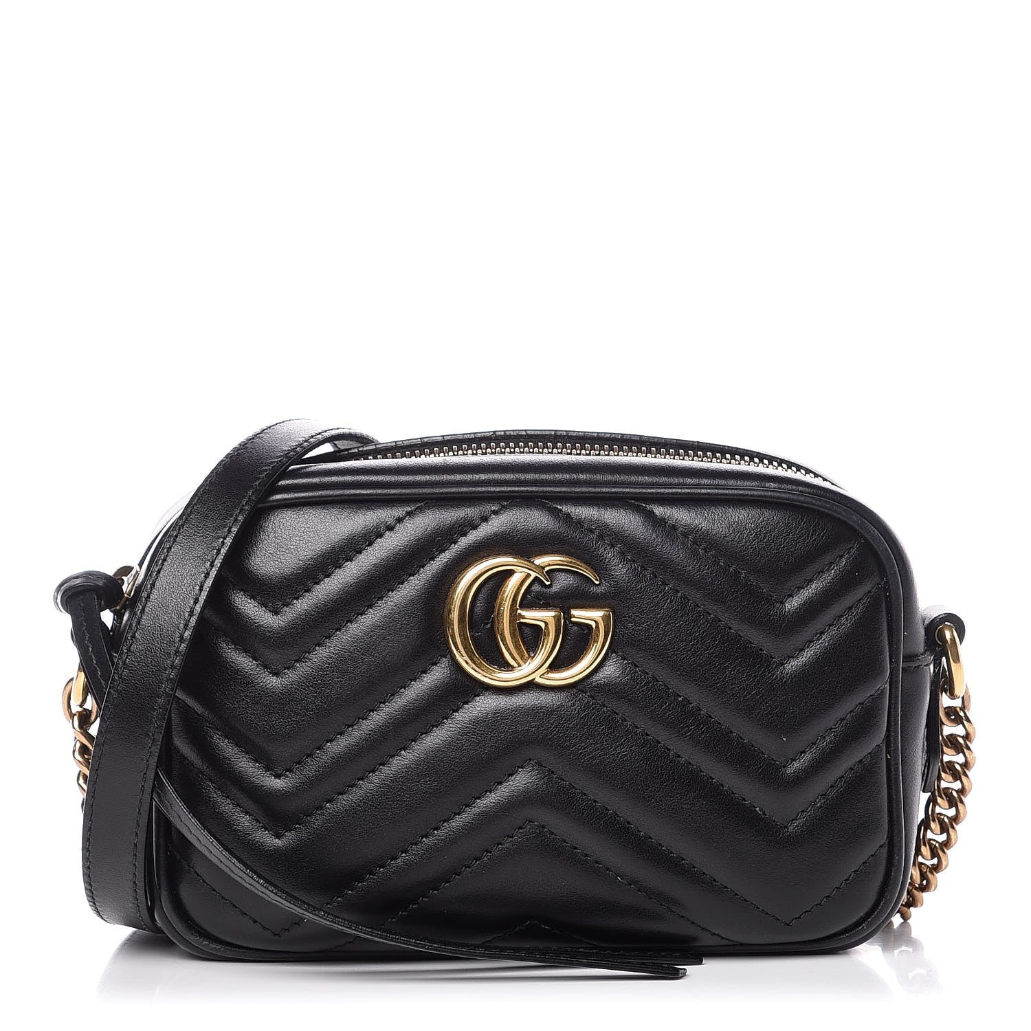 Gucci Calfskin Matelasse Mini GG Marmont Chain Shoulder Bag Black 1 of 7