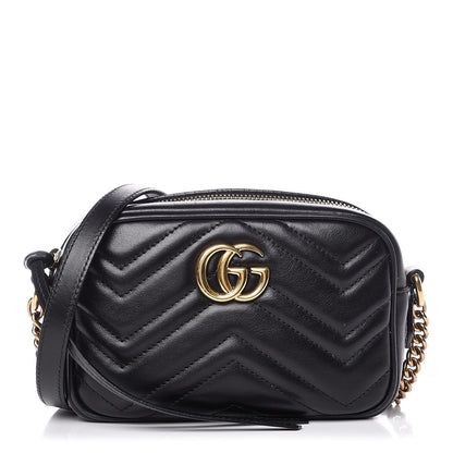 Gucci Calfskin Matelasse Mini GG Marmont Chain Shoulder Bag Black 1 of 7
