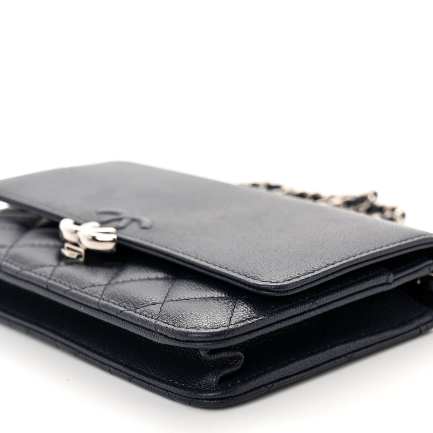 Chanel Grained Calfskin Quilted CC Box Wallet On Chain WOC Navy 11 of 12