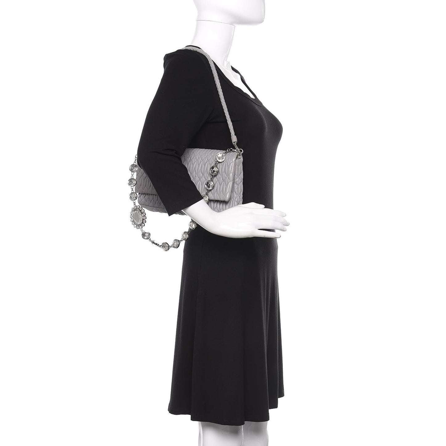 Nappa Matelasse Crystal Flap Clutch Grey