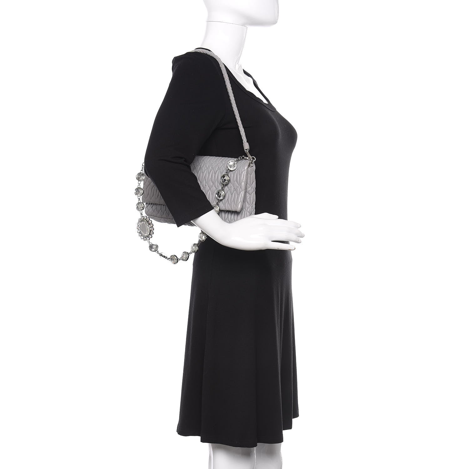 Miu Miu Nappa Matelasse Crystal Flap Clutch Grey 2 of 11