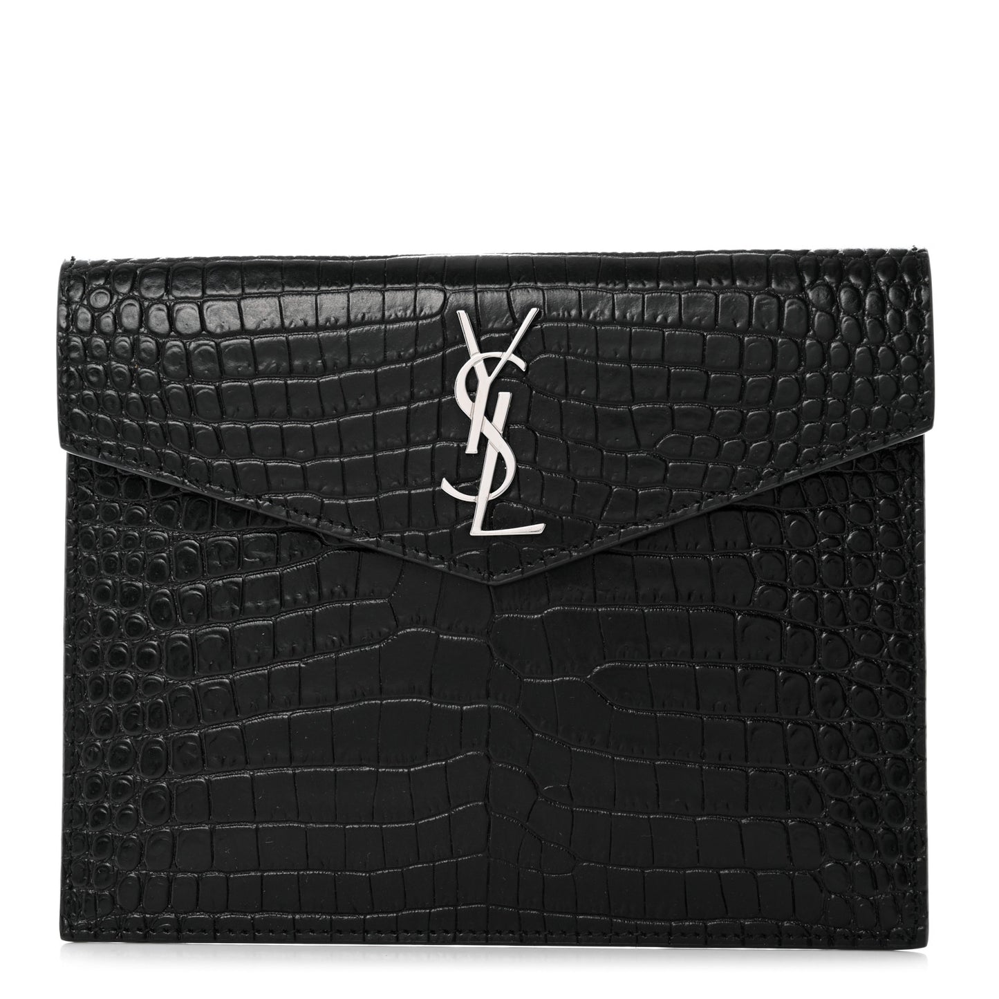 Calfskin Crocodile Embossed Monogram Uptown Baby Pouch Black