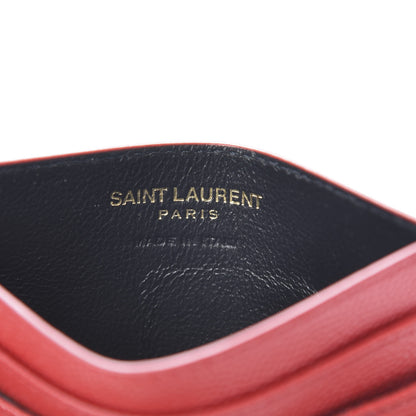 Saint Laurent Grain De Poudre Matelasse Chevron Monogram Credit Card Case New Red 6 of 8