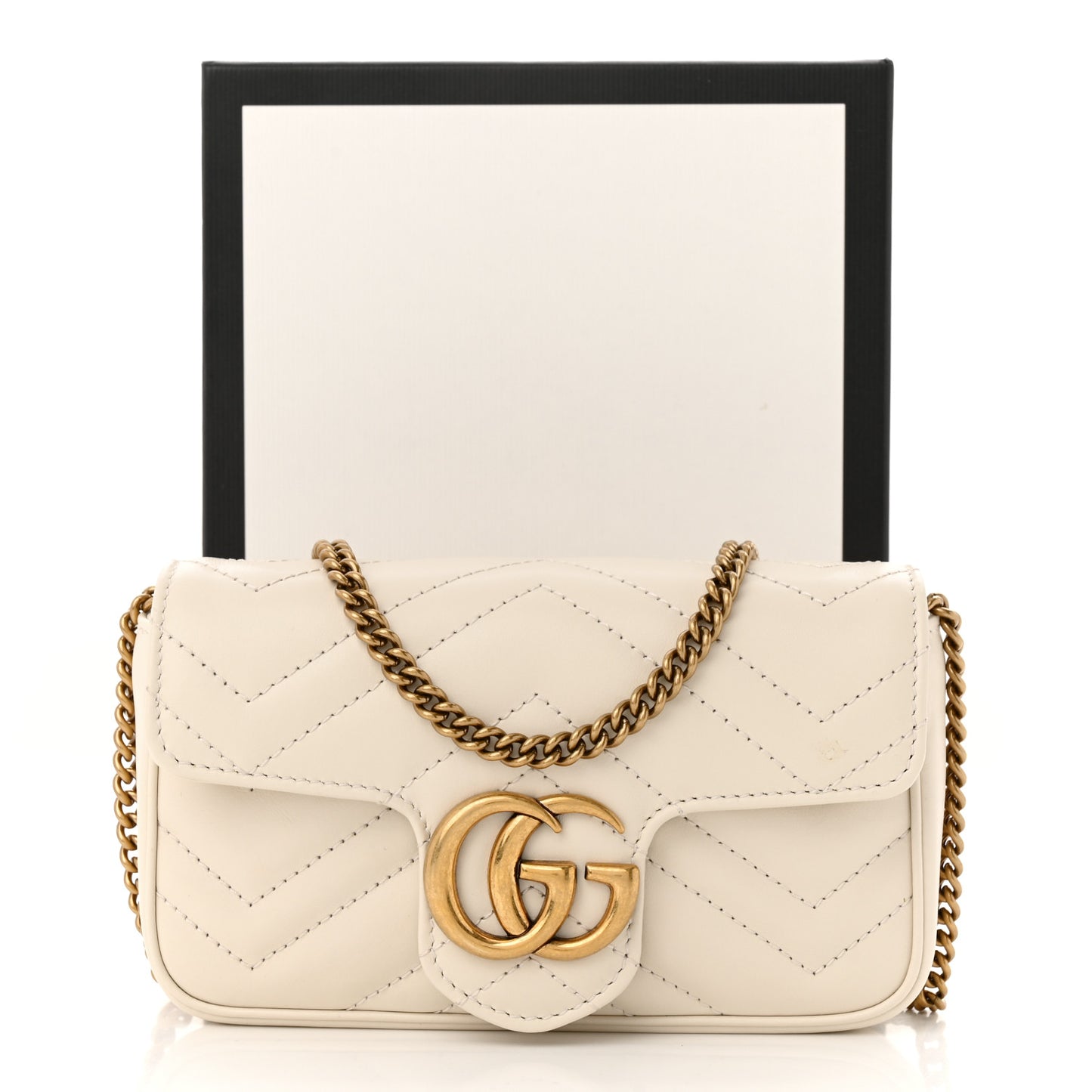 Calfskin Matelasse Super Mini GG Marmont Shoulder Bag White