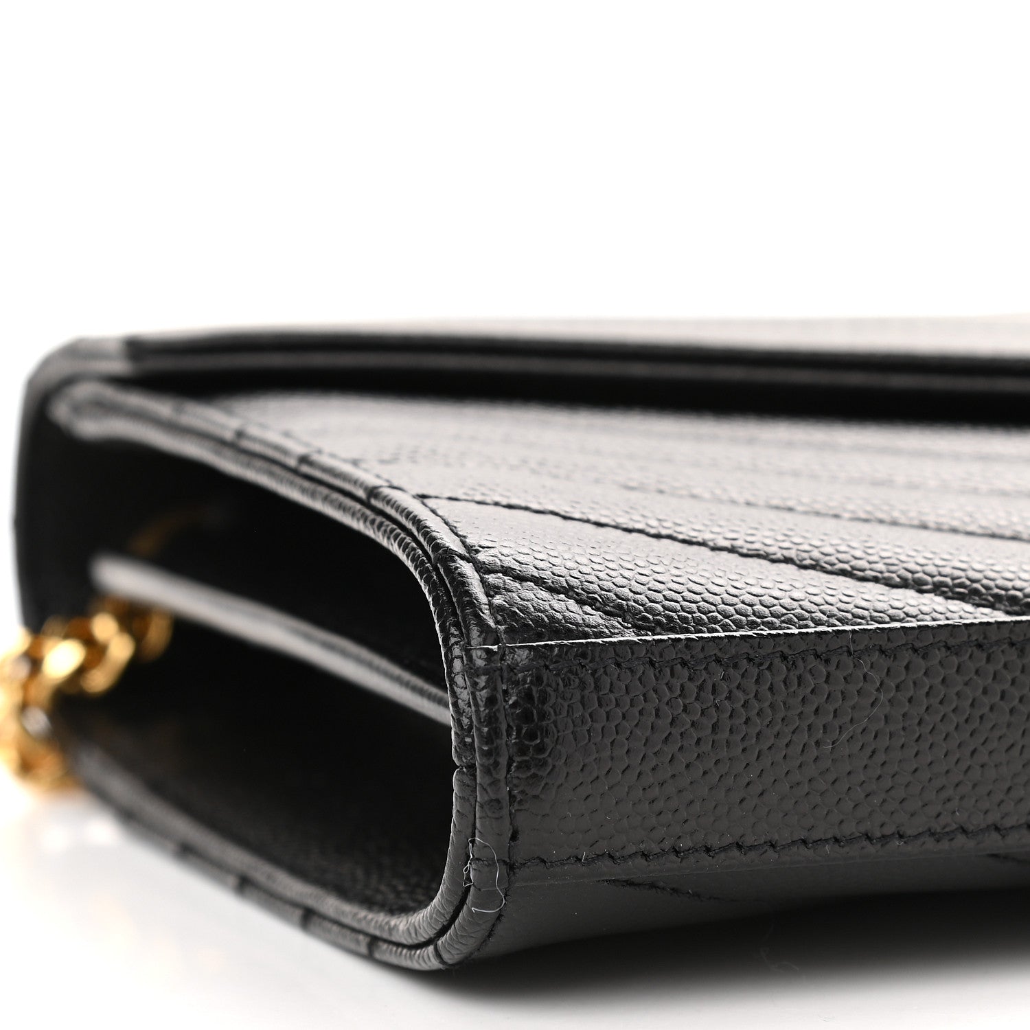 Saint Laurent Grain De Poudre Matelasse Chevron Monogram Chain Wallet Black 7 of 8