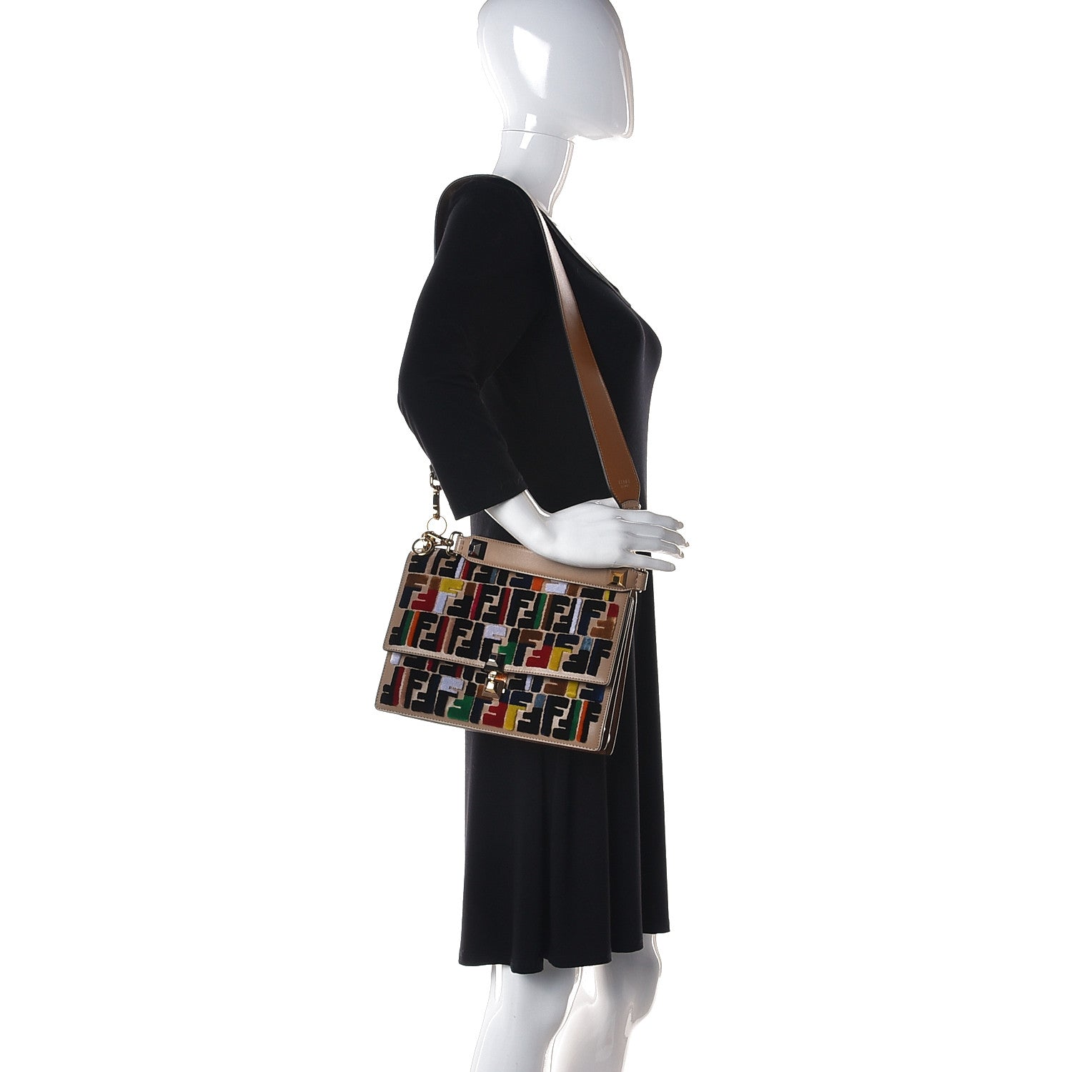 Fendi Vitello Liberty Velvet FF Multicolor Kan I Shoulder Bag Multicolor Cuoio 2 of 11