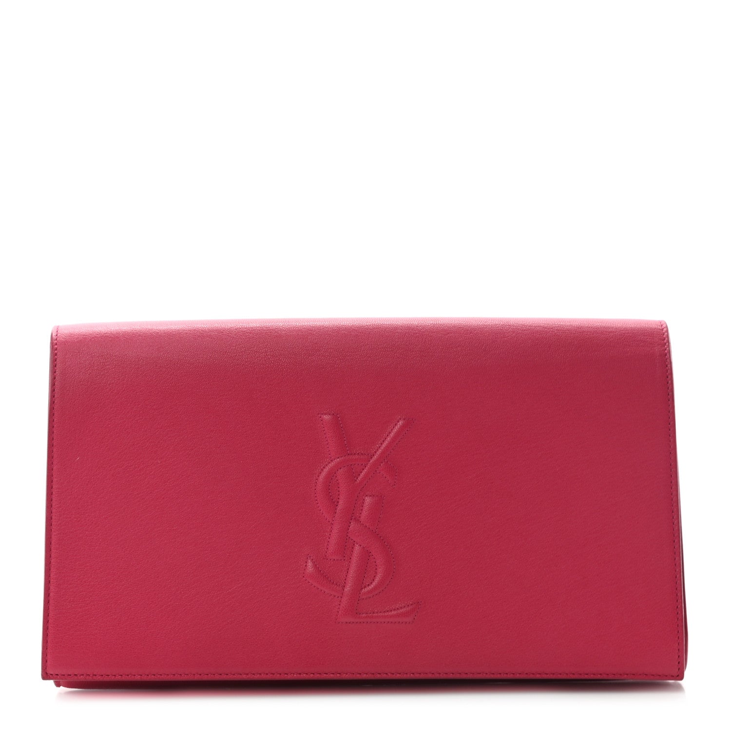 Saint Laurent Calfskin Monogram Large Belle De Jour Clutch Lipstick Fuchsia 1 of 8
