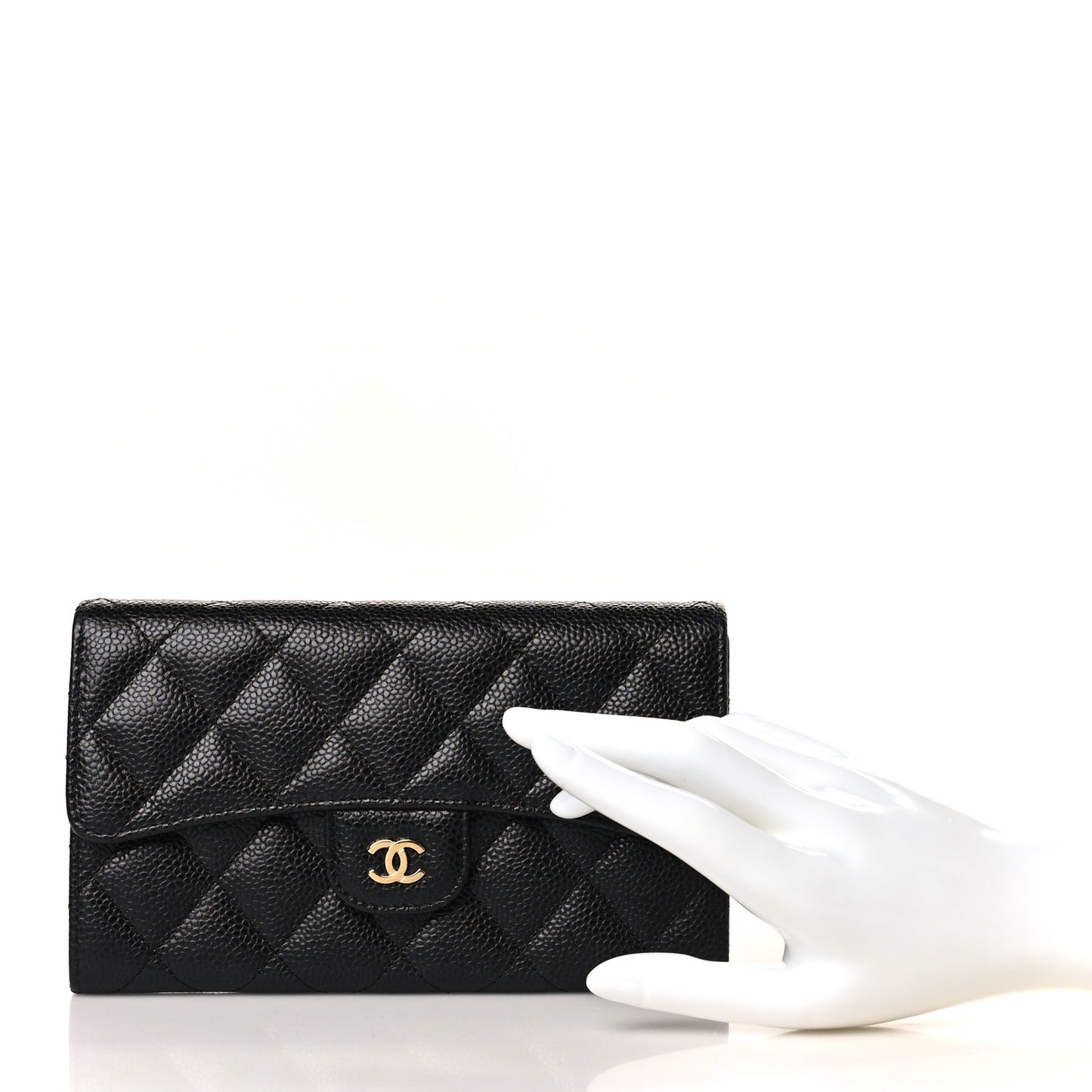 Caviar Quilted Large Flap Wallet Black