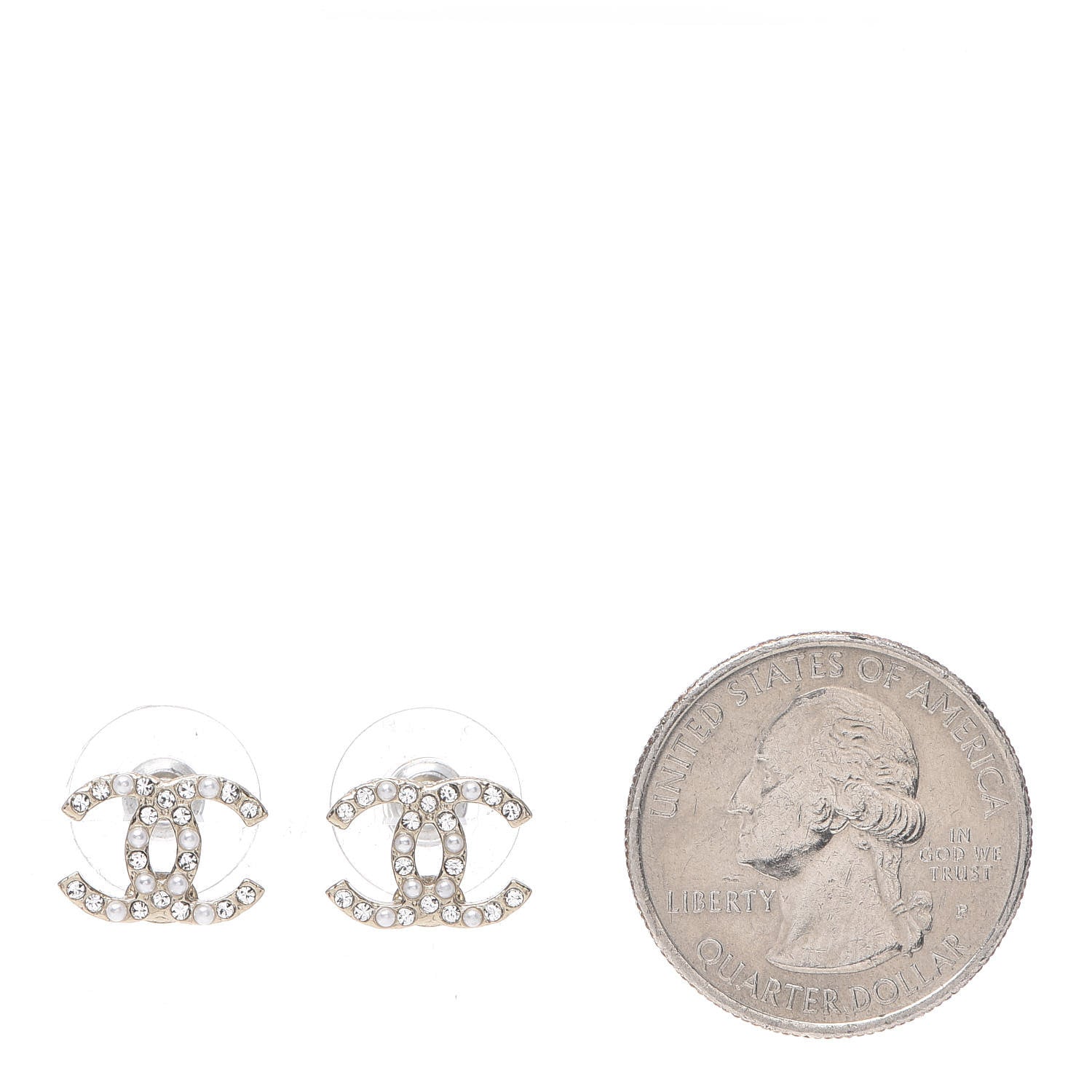 Chanel Crystal Pearl Mini CC Earrings Gold 2 of 4