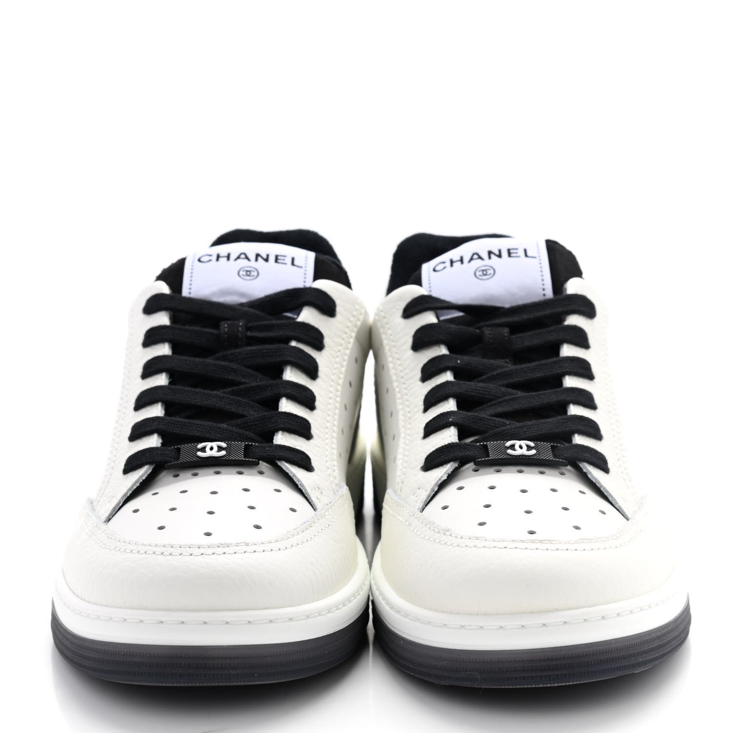 Grained Calfskin Fabric Womens Logo Sneakers 40.5 White Black