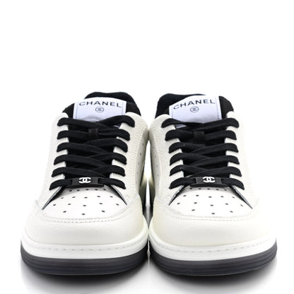Chanel Grained Calfskin Fabric Womens Logo Sneakers 40.5 White Black 2 of 8