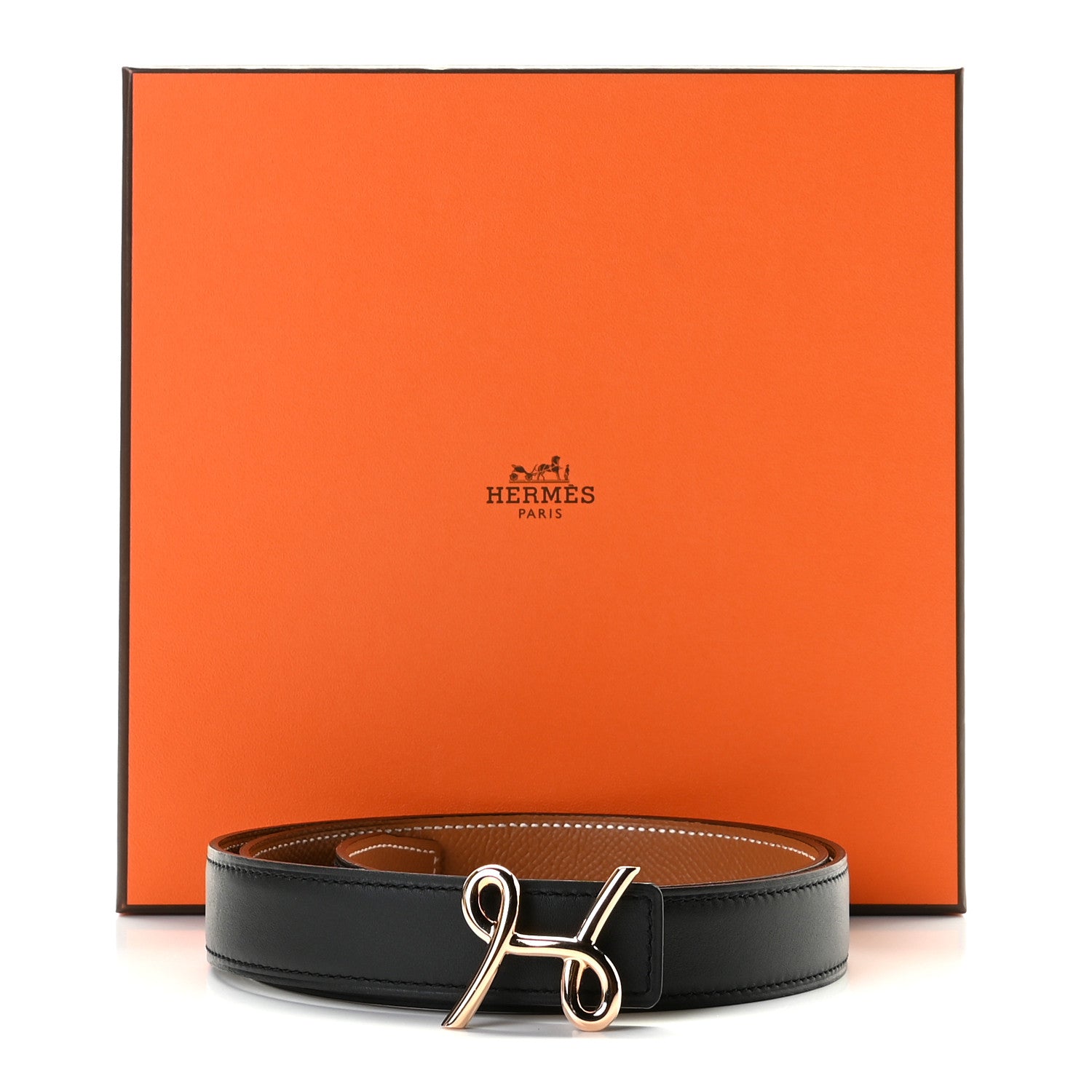 Hermes Swift Epsom 24mm H Cursives Belt 80 Black Gold 5 of 5
